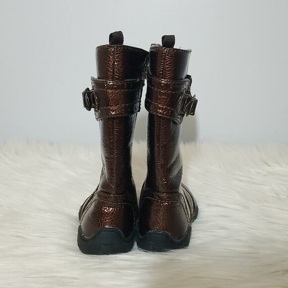 Toddler Girls Bronze Brown Patent Leather Boots - Picture 4 of 9